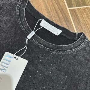 Black Faded Wash Rhinestone Tee